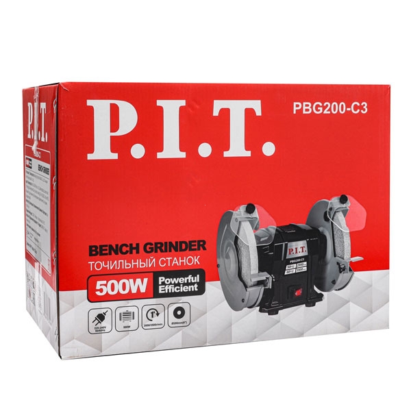 PIT PBG200-C3 Станок точильный электрич. P.I.T. PBG200-C3 (500Вт, 2950об/мин, Ø200х12,7х20/200х16х20мм, пылезащ.)