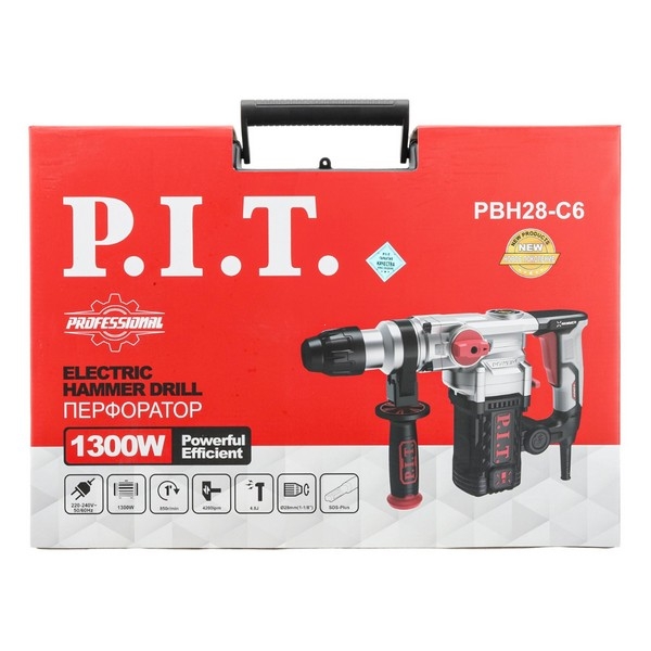 PIT PBH28-C6 Перфоратор SDS-Plus электрич. P.I.T., верт, 1300Вт, 4,8Дж, 3реж, Ø28мм, 850об/мин, 4200уд.