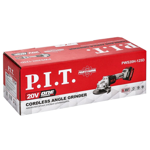 PIT PWS20H-125D Шлифмашина угловая аккум. бесщёточная P.I.T. SOLO 20 В, 125 мм, 3 ск, 4500/6500/8500 об/мин
