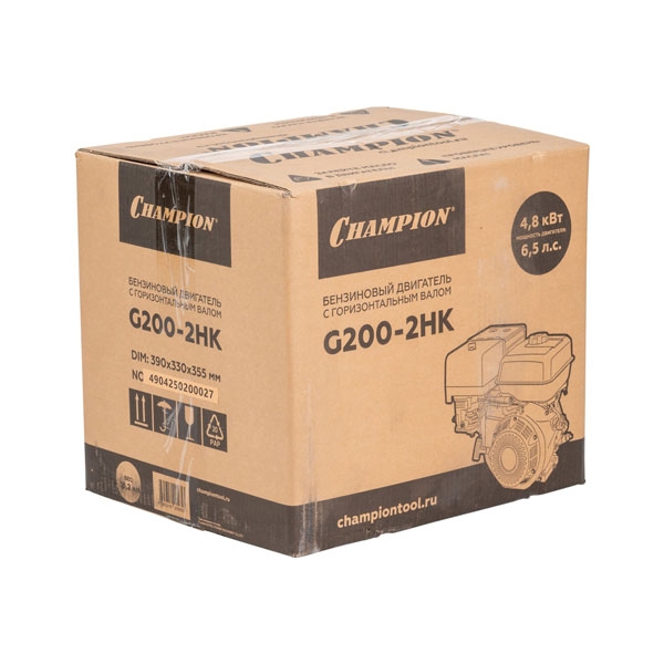 CHAMPION G200-2HK Двигатель, 6,5лс/4,8кВт, 196см³, 19мм, шпонка