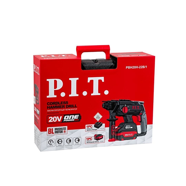 PIT PBH20H-22B/1  Перфоратор аккумуляторный, 20В, 22 мм, 1,8 Дж, 0-1350 об/мин, 0-4700 уд/мин, 1 АКБ, ЗУ, кейс