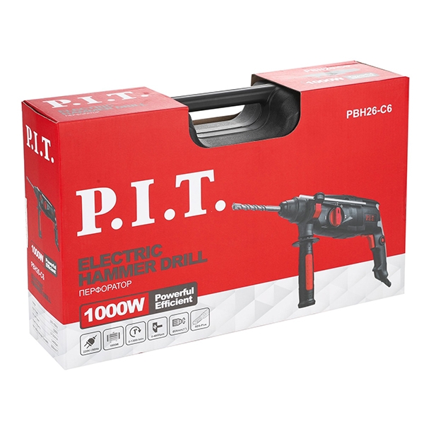 PIT PBH26-C6 Перфоратор, 3-реж. горизонт, 1000Вт. 3,2дж.SDS+ пласт.кейс, макс диам.бура 26мм