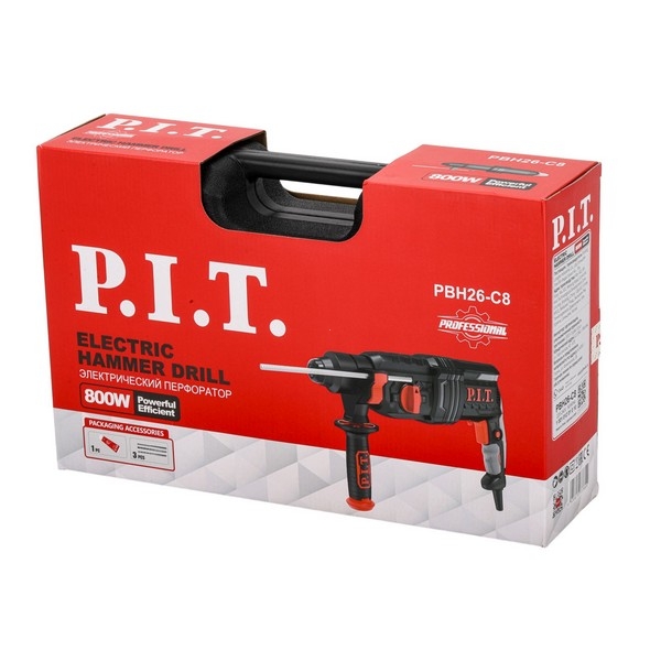 PIT PBH 26-C8 Перфоратор SDS-Plus электрич. P.I.T., горизонт, 800Вт, 3,2Дж, 3реж, Ø26мм, 0-1300об, кейс
