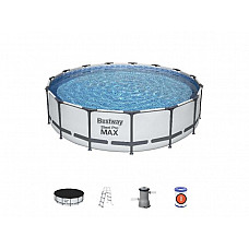 Каркасный бассейн Steel Pro МАХ, круглый, 457х107 см + фильтр-насос, лестн., тент, BESTWAY