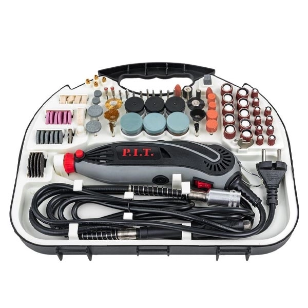 PIT PMG150-C Гравер электрический, 150Вт.,230В., 50 Гц., гибк. вал, цанга 3,2мм, 10 000-33 000об/мин, 211предмет.