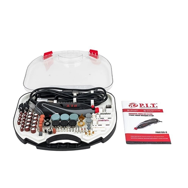 PIT PMG150-C Гравер электрический, 150Вт.,230В., 50 Гц., гибк. вал, цанга 3,2мм, 10 000-33 000об/мин, 211предмет.