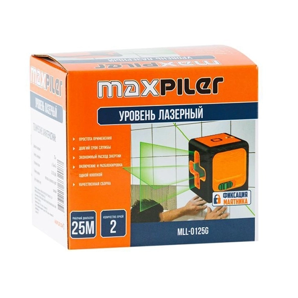 PIT MLL-0125G Уровень лазерный, раб.диап. 25 м, зел.лазер. 2 луча, фикс.резьба под штатив 3х1,5В(ААА)