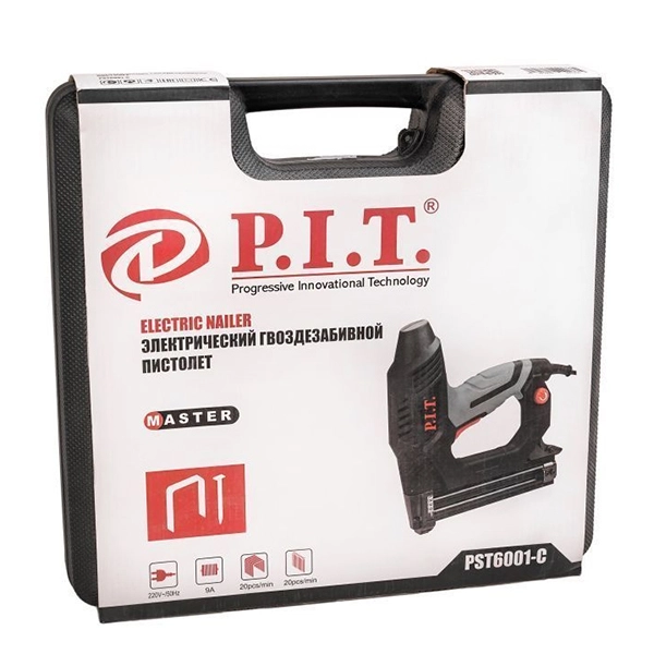 PIT PST6001-C Степлер электрический, ск-ть раб. 20шт/мин, магаз. 100шт, скоб. 5,7мм, гвозди 2мм
