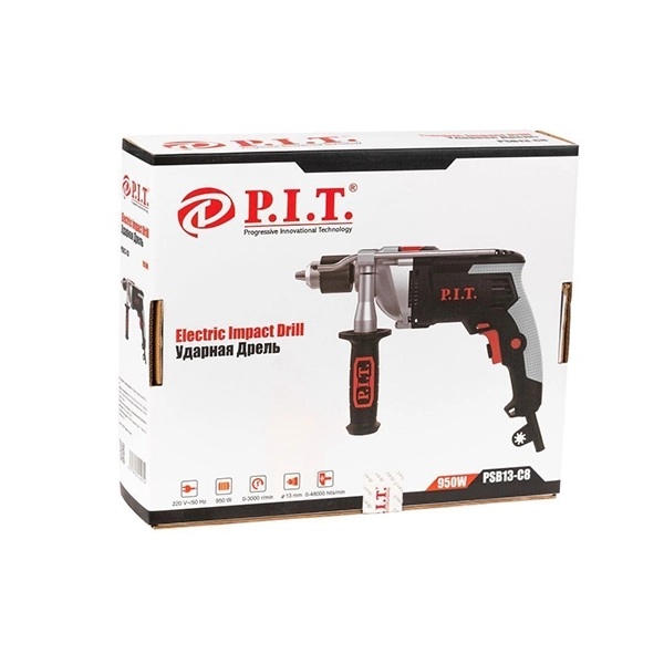 PIT PSB13-C8 Дрель ударная, 220В., 950Вт. 1,5-13 мм.,0-3000 об/мин., 4800 уд/мин. мет. корп. редуктора, ключевой патрон