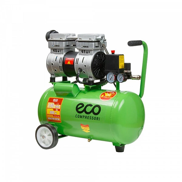 Компрессор ECO AE-25-OF1 безмасляный (140 л/мин, 8 атм, коаксиальный, безмасляный, ресив. 24 л, 220 В, 0,8 кВт)