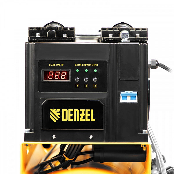 Компрессор безмасляный, малошумный Denzel DLS 3300/100, 3300 Вт,3x1100, 100 л, 570 л/мин ,блок управления