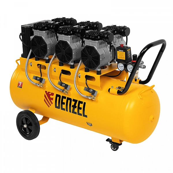 Компрессор безмасляный, малошумный Denzel DLS 3300/100, 3300 Вт,3x1100, 100 л, 570 л/мин ,блок управления