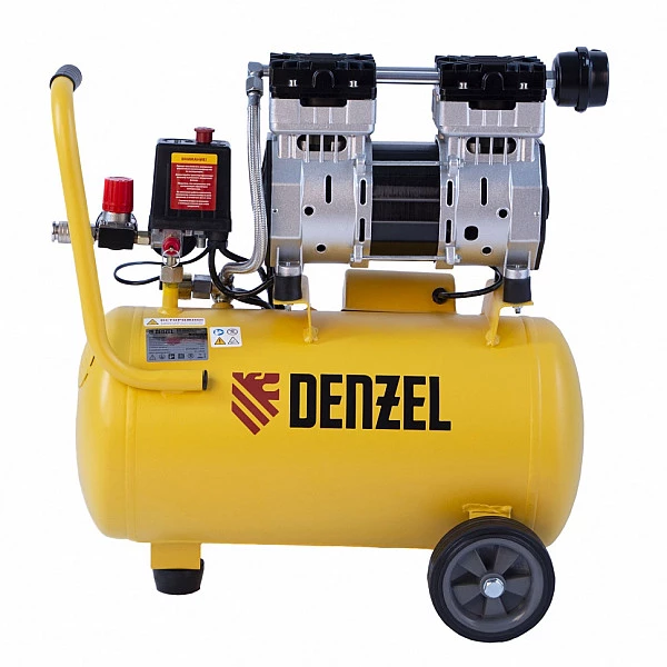 Компрессор Denzel DLS950/24 безмаслянный малошумный 950 Вт, 165 л/мин, ресивер 24 л