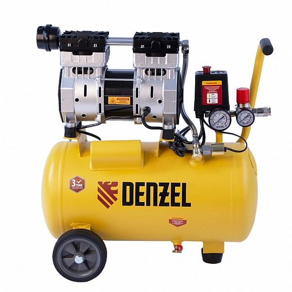 Компрессор Denzel DLS950/24 безмаслянный малошумный 950 Вт, 165 л/мин, ресивер 24 л