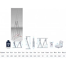 Лестница алюм. 3-х секц. 299/787/316см 3х12 ступ., 18,0кг PRO STARTUL (ST9942-12)