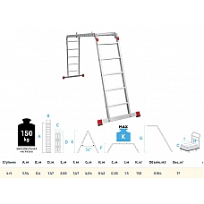Лестница алюм. многофункц. трансформер 4х5 ступ., шир. 400 мм, 16,8кг NV3320 Новая высота Лестница алюм. многофункц. трансформер 4х5 ступ., шир. 400 мм, 16,8кг NV3320 Новая высота