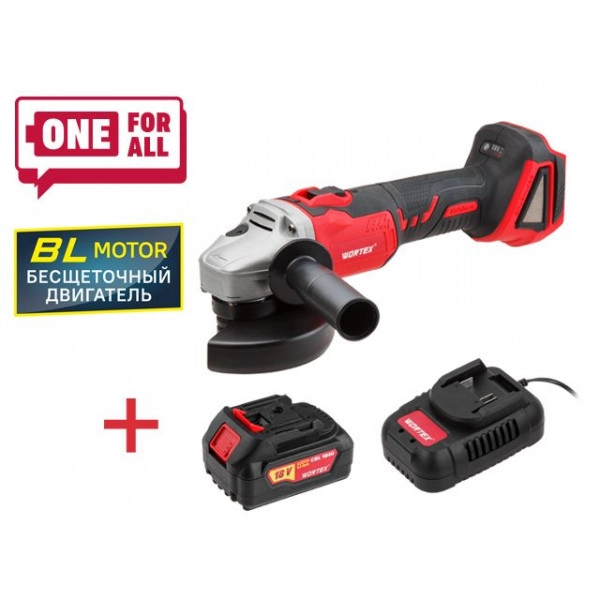 Аккум. углошлифмашина WORTEX CAG 1812 E в чем. ALL1 XLT SET БЕСЩЕТ., 18 В, 125 мм, 8000 об/мин, 1