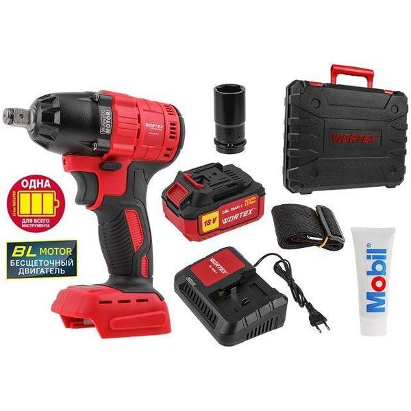 Аккум. ударный гайковерт WORTEX CWR 0318 акб и зу в чем. ALL1 XLT SET 18 В, 310 Нм, 1/2", 4 Ач (вес 2.0 кг)