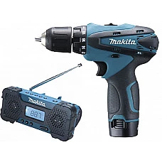 Аккум. шуруповерт MAKITA DF 330 DWE в чем. + АКЦИЯ(Радиоприемник аккум.) (10.8 В, 2 акк., 1.3 А/ч Li-Ion, 2 скор., 24 Нм, шурупы до 7 мм)
