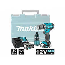 Аккум. дрель-шуруповерт MAKITA CXT DF 333 DWAE в чем. + набор бит (12.0 В, 2 акк., 2.0 А/ч Li-Ion, 2 скор., 30 Нм, шурупы до 8 мм)
