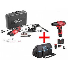 Аккум. дрель-шуруповерт WORTEX BD 1215-1 Li в чем.+MG3218E11411 Гравер + АКЦИЯ сумкка в подарок (В ПОДАРОК к комплекту  Сумка для инструмента B&T BA 1101)