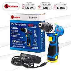 Дрель-шуруповерт аккумуляторный KATANA PROdrive 1215/1 в кор. (12В,1 акк,1,5 А/ч,Li-ion,2 ск, 19 Нм) Дрель-шуруповерт аккумуляторный KATANA PROdrive 1215/1 в кор. (12В,1 акк,1,5 А/ч,Li-ion,2 ск, 19 Нм)