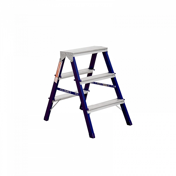 АЛЮМЕТ MD8203 Лестница-стремянка двусторонняя Алюмет MD8203 (40*20, 3-х ступ., сталь, алюм. ступени)
