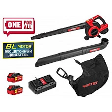 Аккум. воздуходувка WORTEX BB 2536-1 D в кор. ALL1 XLT SET БЕСЩЁТ.ДВИГ., 18В+18В, 2акб, 4 Ач, мак (36 В (2х18 В), макс.объем возд. потока 550 м куб/ч, функция пылесоса с мульчированием, БЕСЩЁТ. ДВ)