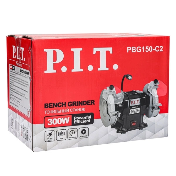 PIT PBG150-C2 Станок точильный электрич. P.I.T., 300 Вт, 2950 об/мин, Ø150х12.7х20 мм, LED, пылезащита