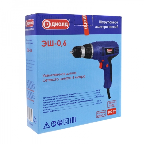 ДИОЛД ЭШ-0,6 Электрический шуруповерт,600Вт,0-750 об/мин