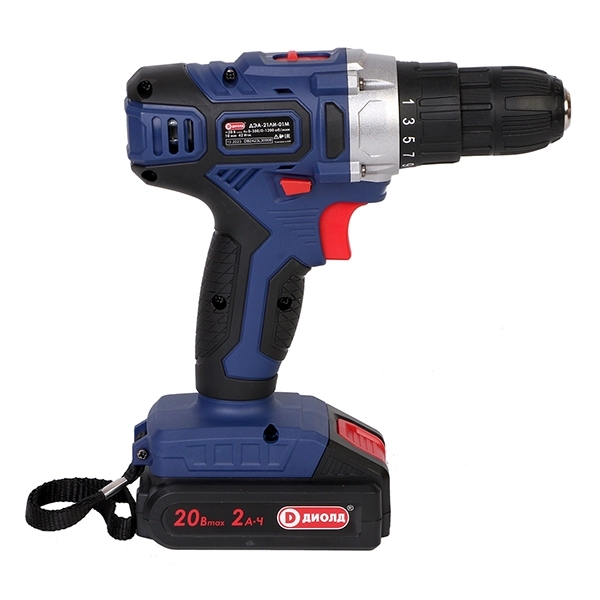 ДИОЛД ДЭА-21ЛИ-01М Дрель-шуруповерт ручная электрическая аккумуляторная, 20 В, 0-350/0-1200 об/мин, 42 Hм, 2 акб