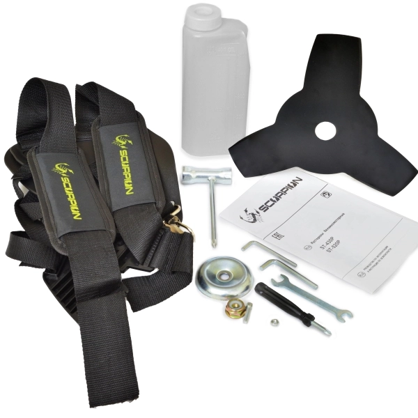 SCORPION ST-520P Триммер бензиновый, 2600 Вт/3,6 л.с., 52 см.куб., 9300 об/мин, ранцевый ремень, лёгкий стартер