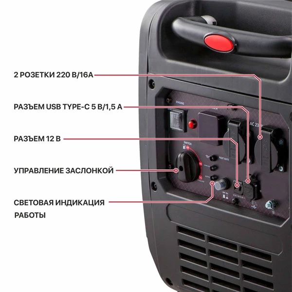 PIT PGE4500-G Генератор бензиновый инверторный P.I.T. PGE4500-G (4,5/4,2 кВт, 236см³, 4 такт, 2х220В, 12В, 18,3А)